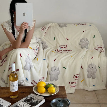 DecorBites™ Korean Cartoon Plush Blanket, Soft Nap Sofa Cover for Home Dormitory