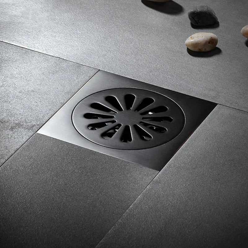 DecorBites™ Brass Square Shower Room Floor Drain with Hair Strainer - 10*10cm