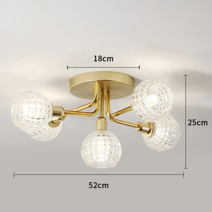 DecorBites™ Gold Glass Ceiling Lamp. Modern Round Corrugated Design for Bedroom, Living Room, Cloakroom.