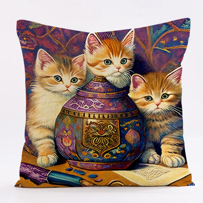 Funda de almohada de lino con diseño de gato DecorBites™ de 45x45 cm para decoración del hogar y fundas de cojín