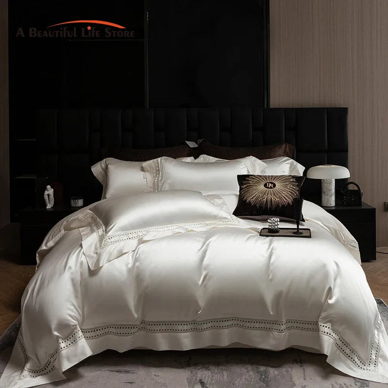 طقم أغطية سرير فاخرة من الساتان والقطن المصري DecorBites™ 1000TC مع حافة مجوفة عريضة