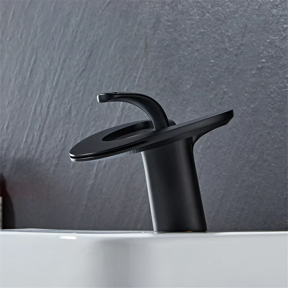 DecorBites™ Black Gray Brass Waterfall Basin Faucet Hot Cold Mixer Tap White Gold