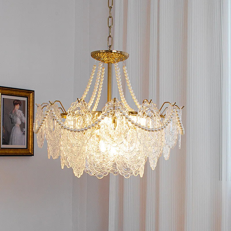 DecorBites™ Clear Glass LED Chandelier: Modern French Style for Living Room, Bedroom, Kitchen.