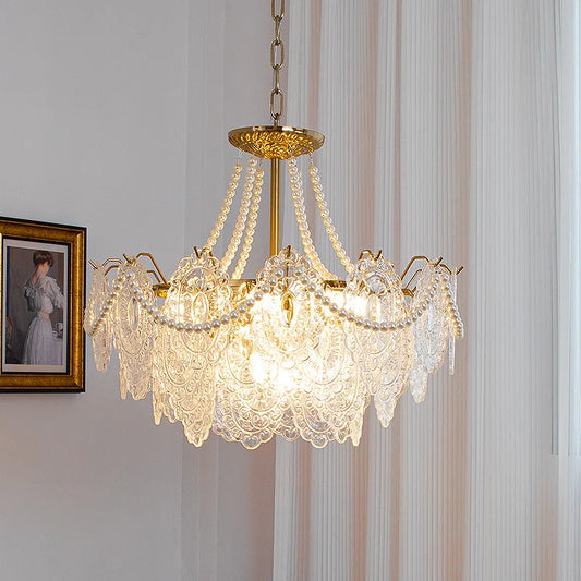 DecorBites™ Clear Glass LED Chandelier: Modern French Style for Living Room, Bedroom, Kitchen.