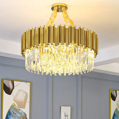 DecorBites™ Crystal Oval Round Chandelier: Luxury Nordic Modern LED Lighting for Home and Bar