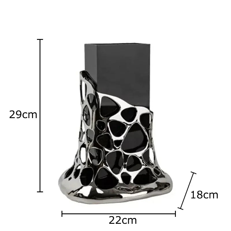 DecorBites™ Gold Plated Hollowed Vase for Desk Decoration and Floral Arrangement