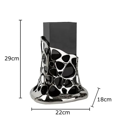 DecorBites™ Gold Plated Hollowed Vase for Desk Decoration and Floral Arrangement