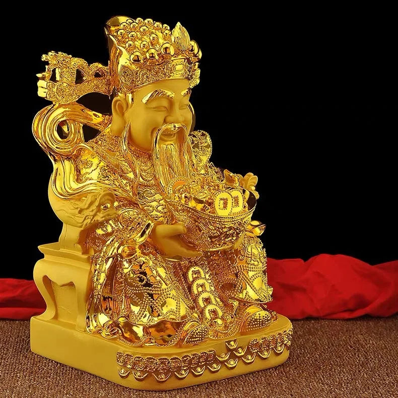 DecorBites™ Gold God of Wealth Statue: Fengshui Home Decor Sculpture for Entrance & Living Room