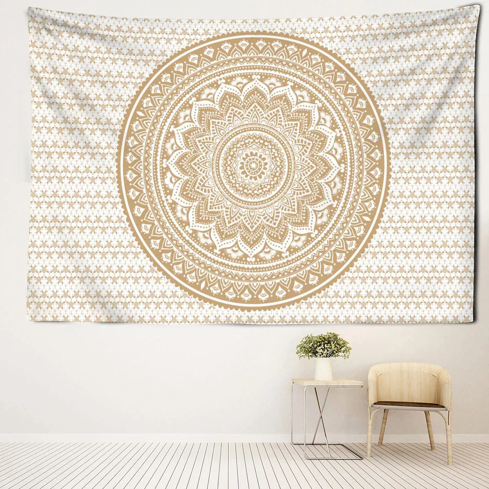 Decobites Light Yellow Mandala Tapestry: Abstract Flowers Psychedelic Art for Home Décor