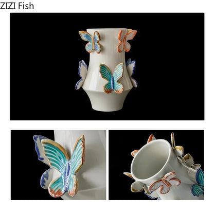 DecorBites™ Butterfly Ceramic Vase: Decorative Pot for Flowers, Table Decoration, Room Aesthetic