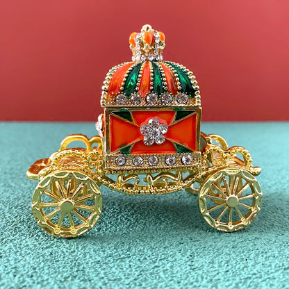 DecorBites™ Enamel Crown Jewelry Box Carriage Figurine Wedding Ring Holder Shrine Home Decor