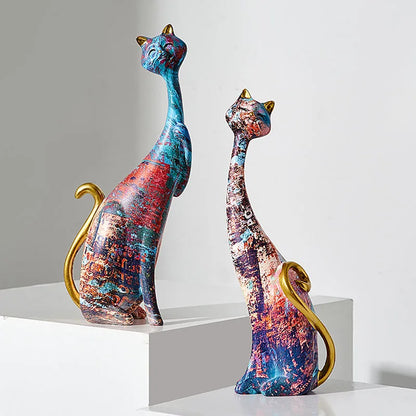 DecorBites™ Cat Lovers Resin Figurines | Graffiti Couple Ornaments for Home Decor