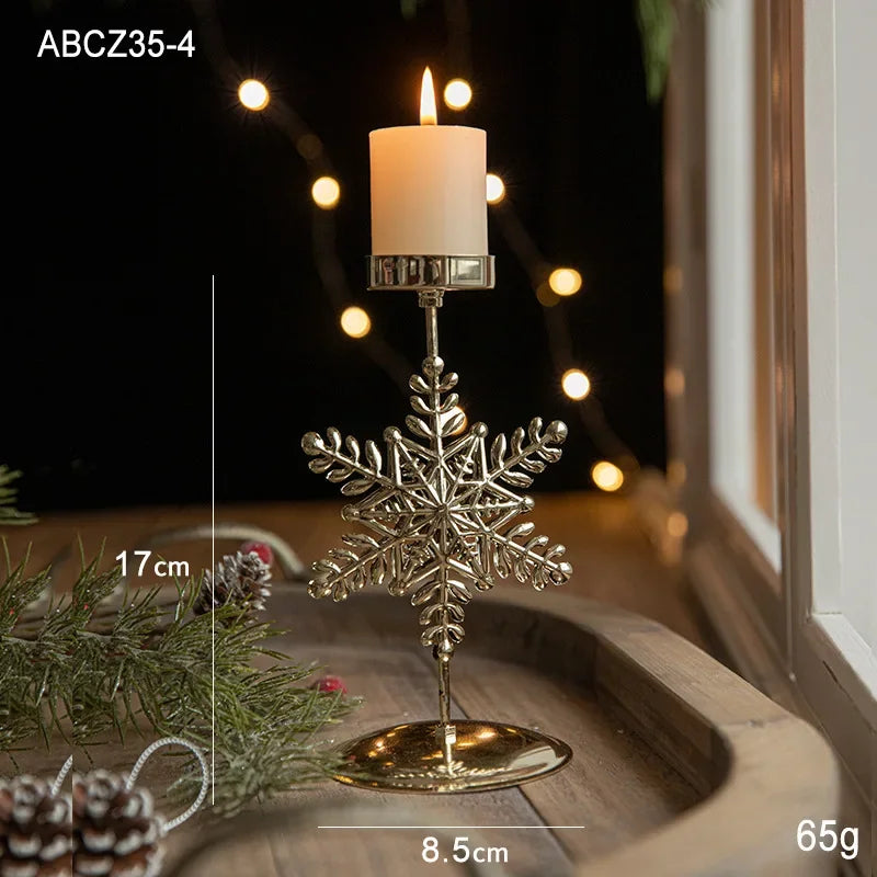 Christmas Votive Candle Holder Metal Tealight Holder Xmas tree elk Snowflake Patterns for Winter Xmas Table Centerpiece Decor