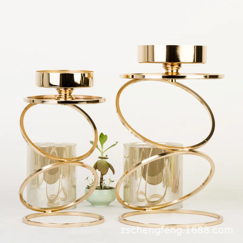 Portavelas de cristal con marco metálico dorado DecorBites™ - Centros de mesa para bodas y decoración del hogar