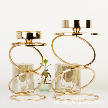 Portavelas de cristal con marco metálico dorado DecorBites™ - Centros de mesa para bodas y decoración del hogar