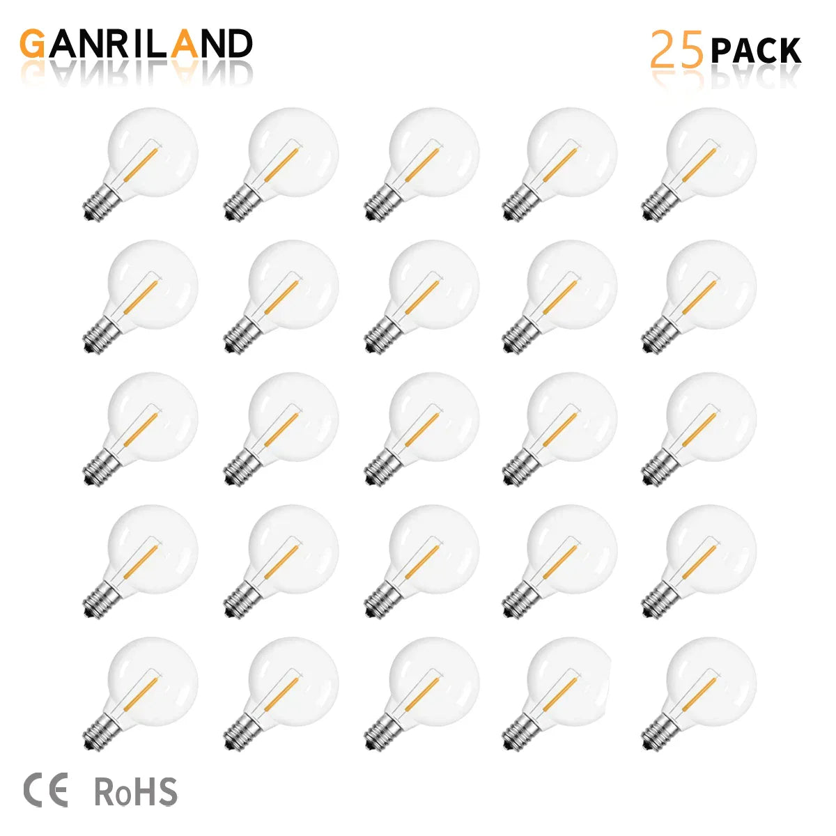 لمبات DecorBites™ G40 LED PET بقوة 1 وات - قاعدة لولبية E12 - لمبات كروية مقاومة للكسر - مصابيح خيطية خارجية