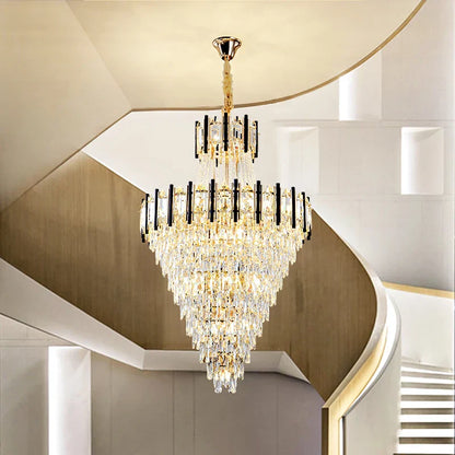 DecorBites™ Crystal Chandelier Light: Villa Living Room Luxury Loft Spiral Staircase Long Chandelier
