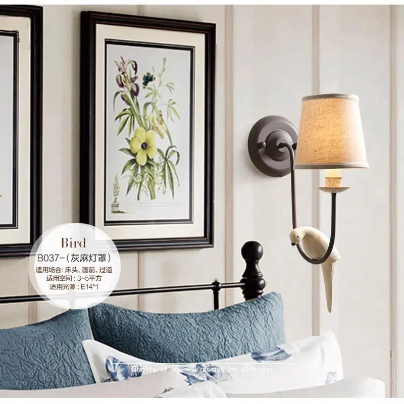 DecorBites™ Bird Decor Antique Wall Lamp for Bedroom, Living Room, Kitchen - French Rural Charm