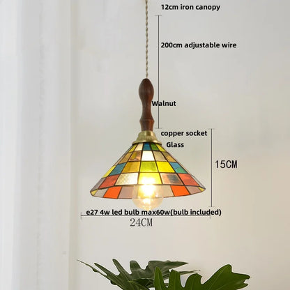 DecorBites™ Colorful Glass Magic Cube LED Pendant Lights Tiffany Style Wood Hang Lamp
