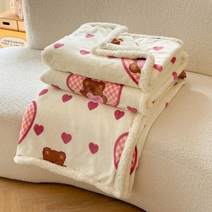 DecorBites™ Cartoon Lamb Wool Blanket: Double-Layered, Thick & Warm for Children & Adults