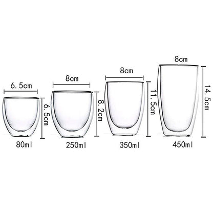 DecorBites™ Double Wall Borosilicate Glass Mug Set for Tea Coffee Juice Bar Drinkware