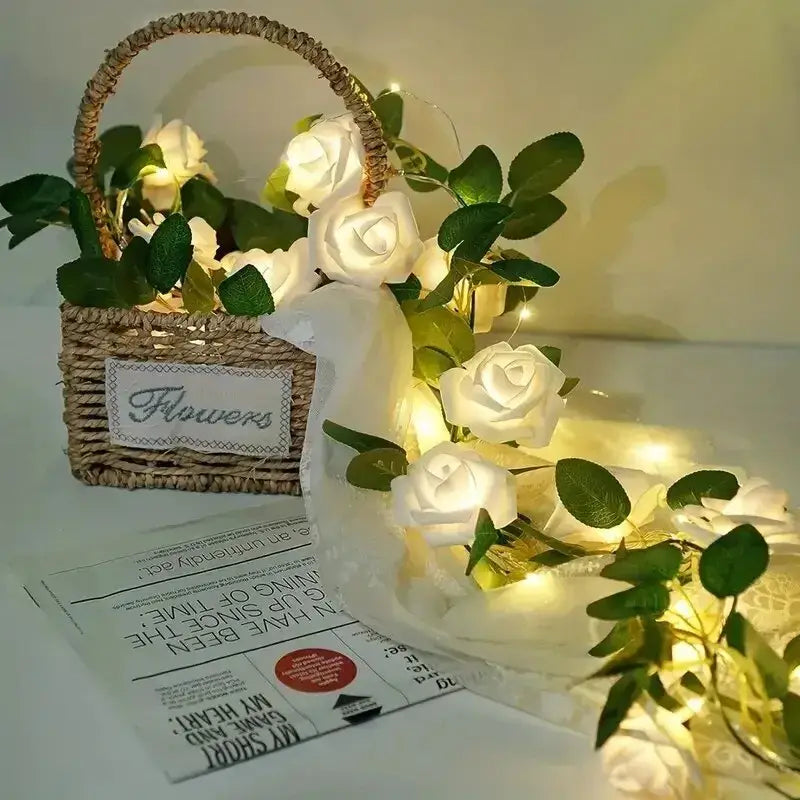 Decorbites™ 1 Stk. 10 LED Rosenblumen-Girlande-Lichter Batteriebetriebene Rosenblumen-Nachtlampe für Hochzeit Valentinstag