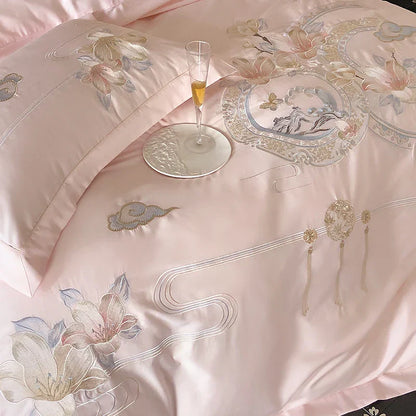 Decobites Luxe Floral Bird Embroidery 1000TC Egyptian Cotton Bedding Set