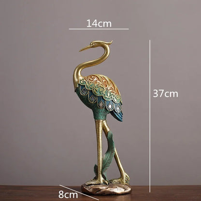 Escultura de grulla DecorBites™: Adorno de resina artesanal para la decoración del hogar.
