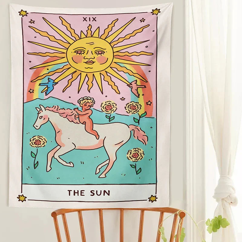 Sunshine Dreams Tarot Tapestry Wall Hanging by Decobites - Boho Hippie Rainbow Art Decor