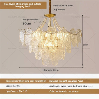 Lámpara de araña DecorBites™ de cristal color crema: Lujo y luz francesa para sala de estar, dormitorio y comedor.