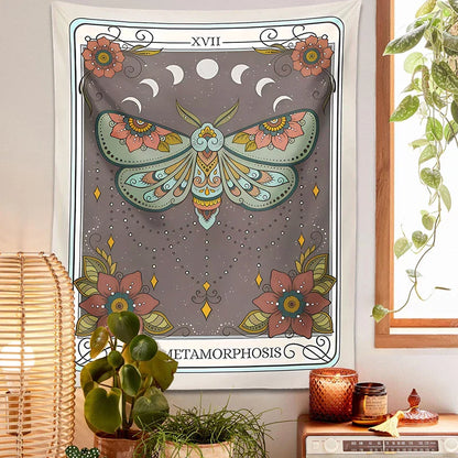 Decobites Metamorphosis Tarot Tapestry: Mystical Forestcore Moon Moth Decor for Home & Dorm