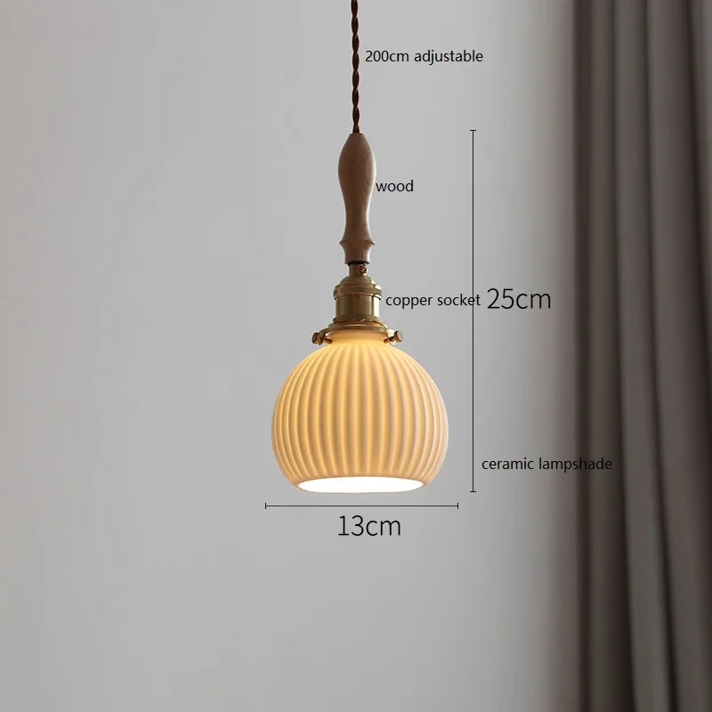 DecorBites™ Ceramic LED Pendant Light: 30CM, Home Decor, Bedroom, Living Room, Dinning, Wood & Copper Socket