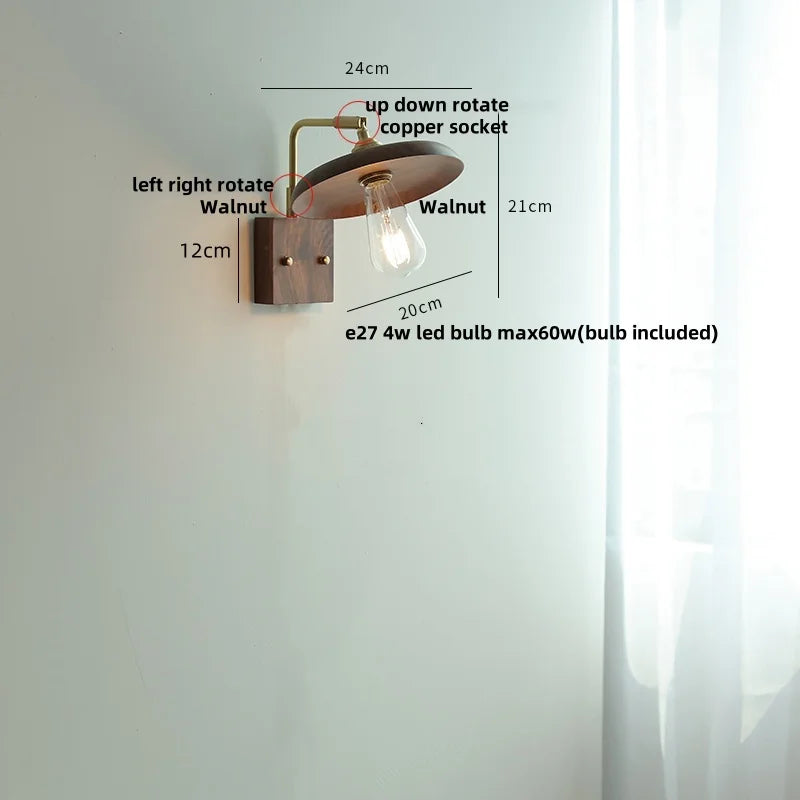 DecorBites™ Copper LED Wall Light Sconce Pull Chain Switch Rotatable Bedside Lamp