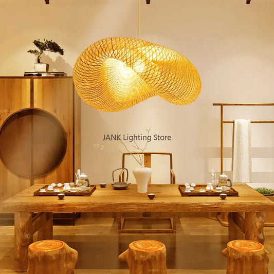 DecorBites™ Bamboo Wave Shade Pendant Lamp for Indoor Lighting