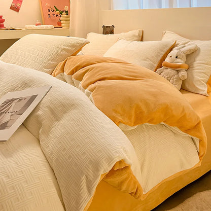 DecorBites™ Double Sided Full Queen Duvet Cover Set, Solid Color Double Couple Quilt Cover