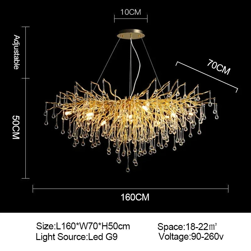 DecorBites™ Branch-shaped Golden Crystal Chandelier for Villa Bedroom and Living Room