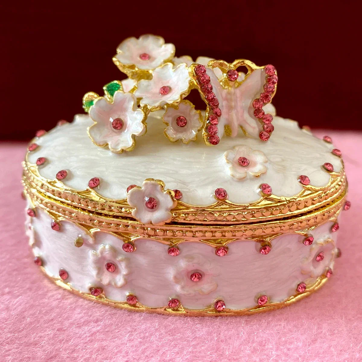 DecorBites™ Enameled Metal Jewelry Trinket Box Figurines Hand Painted Storage Case