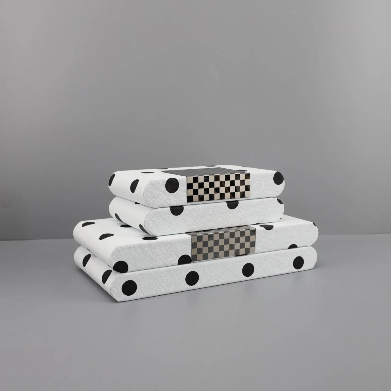 DecorBites™ Black & White Polka Dot Leather Storage Box | Geometric Pattern Desktop Organizer