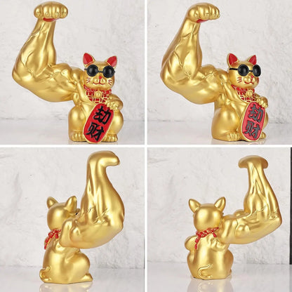 DecorBites™ Large Muscle Arm Fortune Cat Resin Sculpture Home Decor Statue