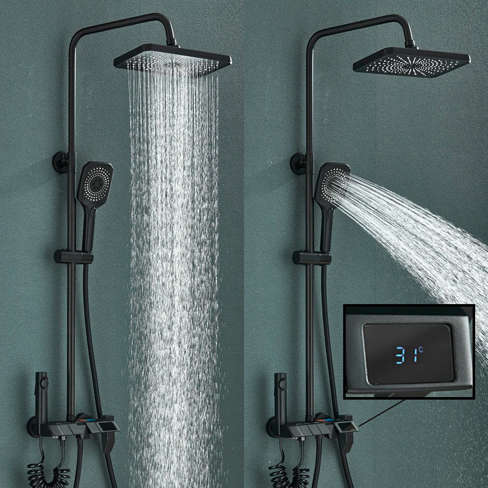 DecorBites™ Digital Rainfall Shower System Mixer Set 4-way Bathroom Faucets Kit