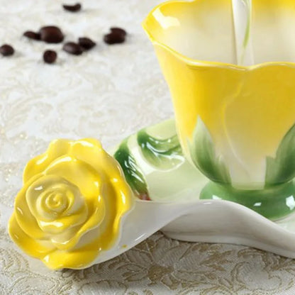 DecorBites™ Enamel Rose Peony Floral Coffee Cup Wedding Birthday Gift