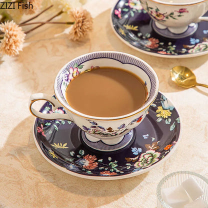DecorBites™ Flowers Pattern Ceramic Cup & Saucer Set for Dining Table, Coffee, Tea, Juice