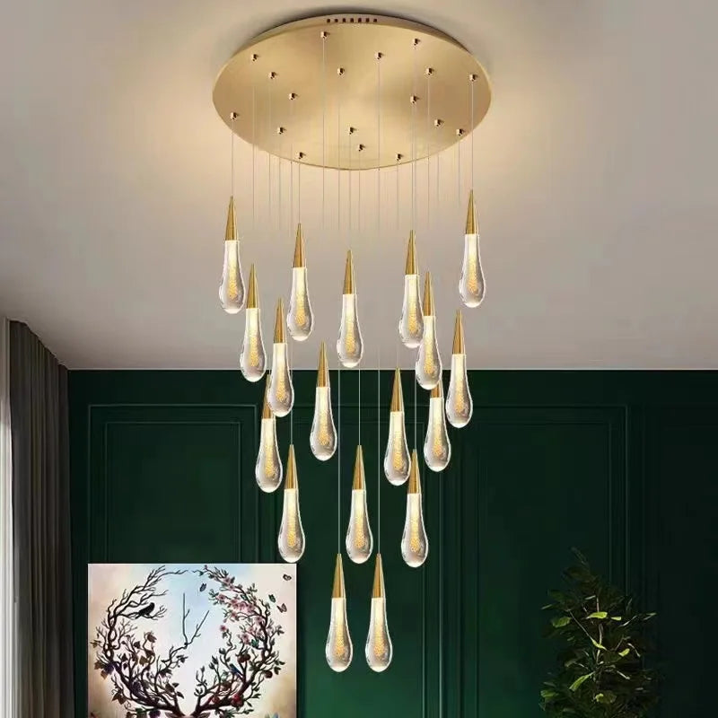 Gold Crystal Staircase Fixture