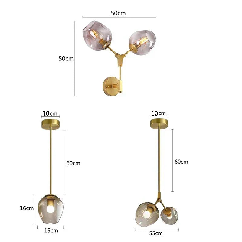 مصابيح الحائط الزجاجية باللون الأسود الذهبي من DecorBites™ لإضاءة ديكور المنزل العصري