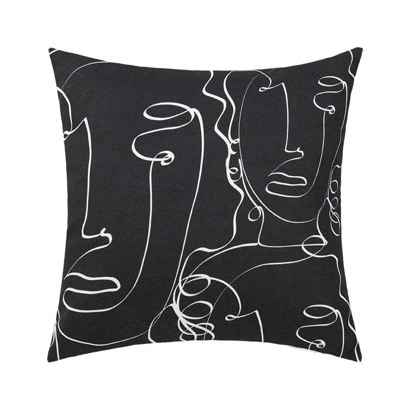 غطاء وسادة من الكتان القطني بطبعة هندسية تجريدية من DecorBites™، غطاء وسادة مزخرف على الطراز الاسكندنافي