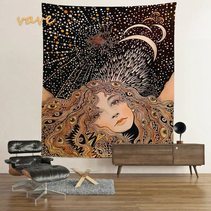 Decobites Moon Garden Psychedelic Flower Tapestry - Bedroom Background Hanging Cloth