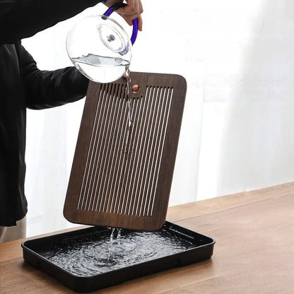 صينية شاي من الخيزران من DecorBites™: طقم شاي كونغ فو بسيط، استخدام مزدوج رطب/جاف، تخزين فعال