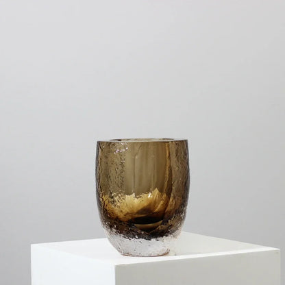 DecorBites™ Brown Glazed Glass Vase Hammer Cut Decorative Handicraft Flower Arrangement Ornaments