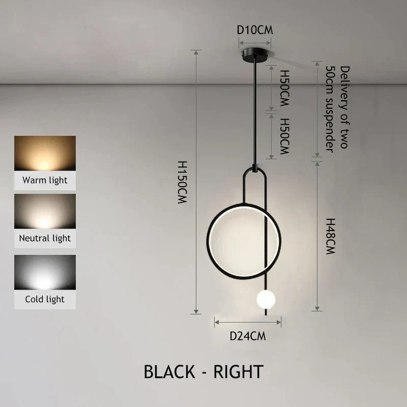 Lámpara de techo colgante LED con bola de vidrio anillo negro dorado Decorbites™