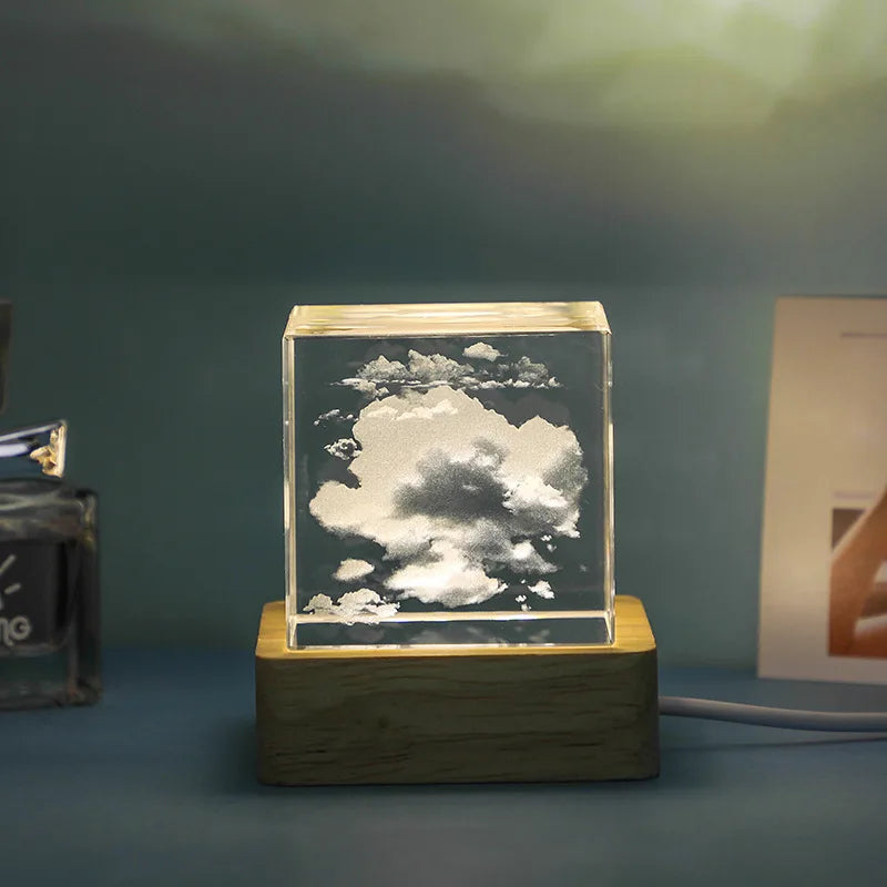 DecorBites™ 3D Moon Solar Galaxy Crystal Glass Cube Night Light Desktop Decor